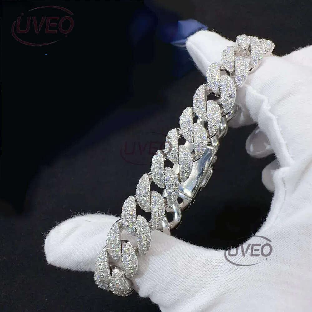 12mm Width Fashion Wholesale Price Sterg S Sier Iced Out Vvs Moissanite Dia Fine Hip Hop Jewelry Cuban k Chain Bracelet Men for Women