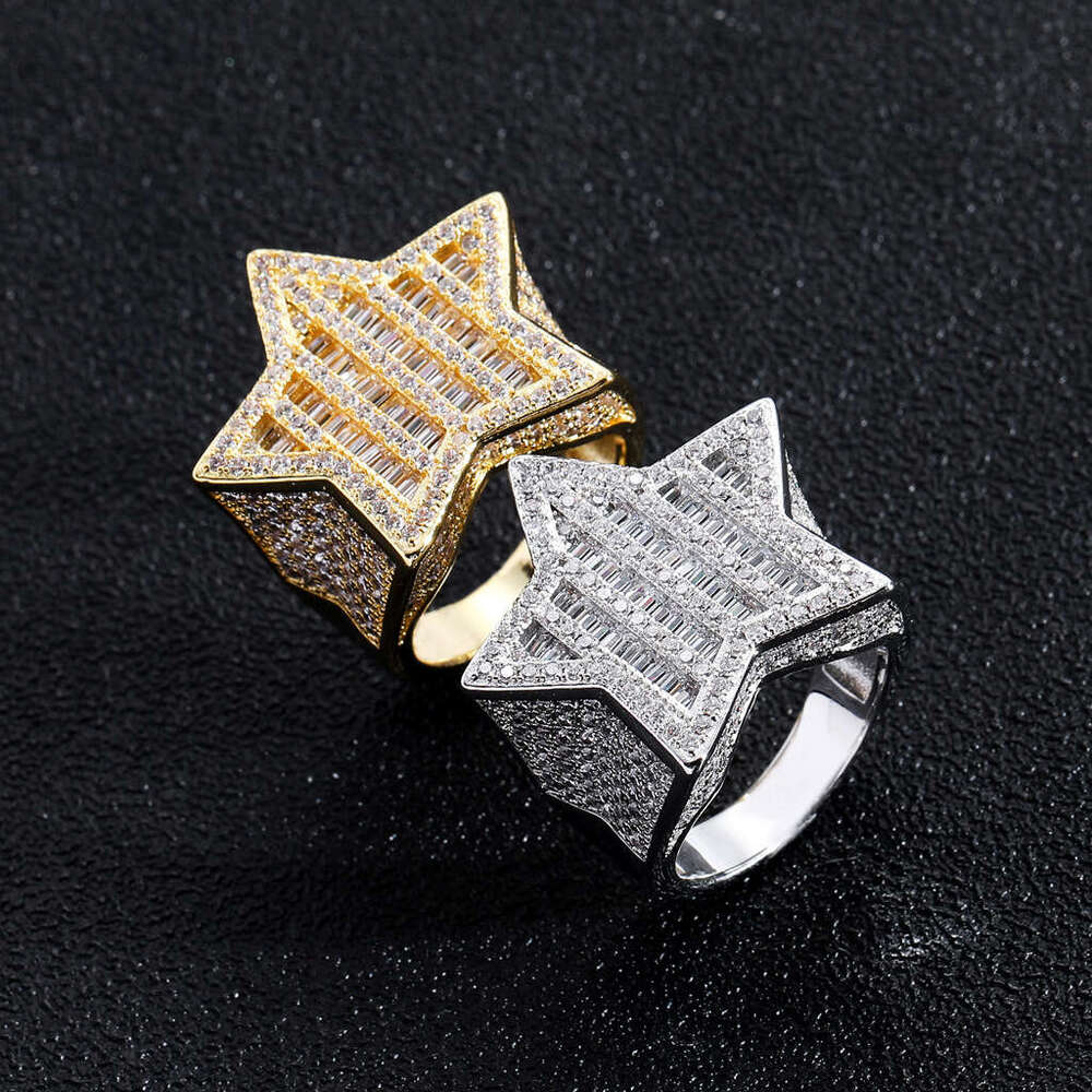 Luxury designer Hip hop men and women unique cool personality, ice out VVS Moissanite pentagonal ring, sterling silver plated ring