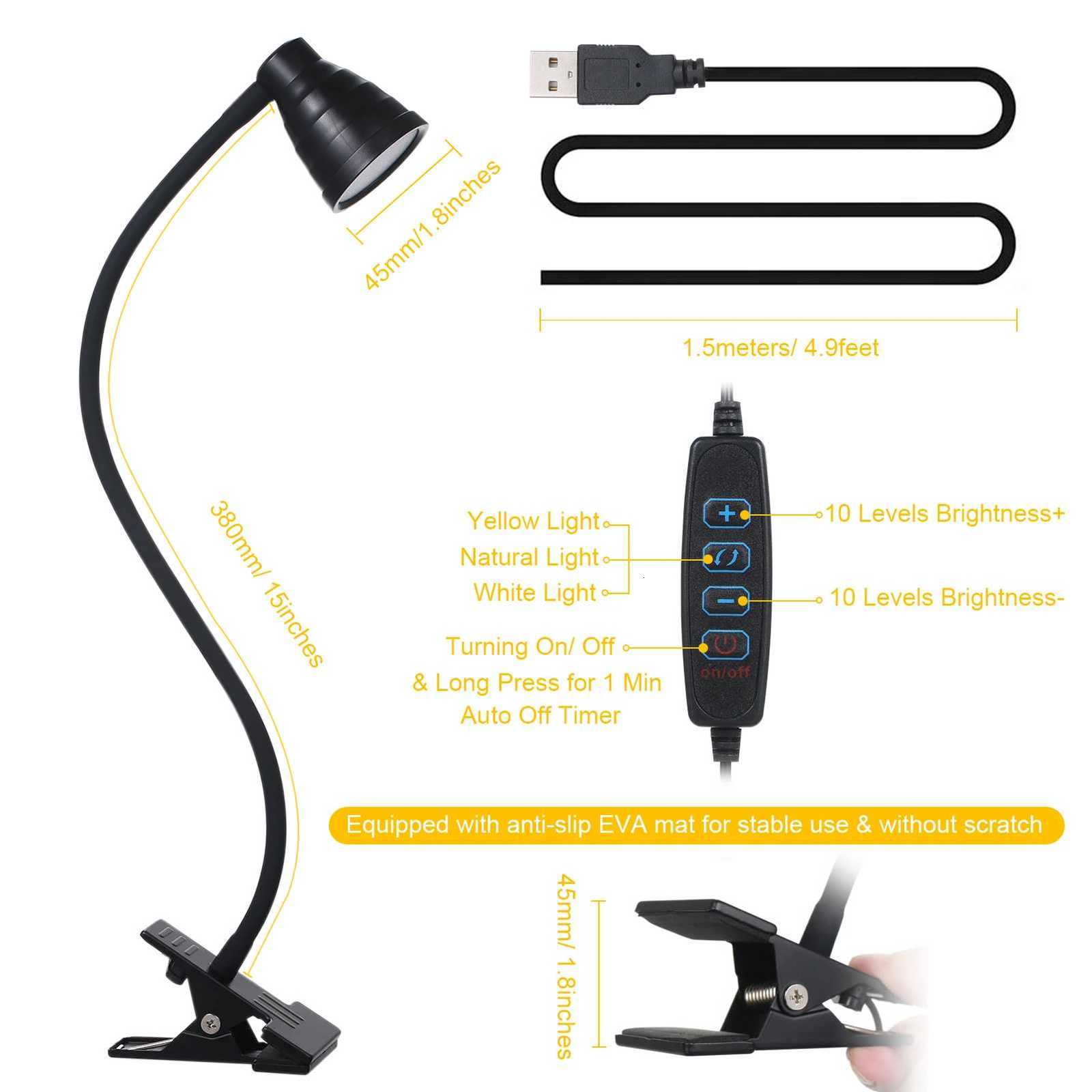 Tomshine 5W 24LEDs Table Desk Lamp Reading Beside Light Clamp CLip Lighting Fixture USB Powered Operated 3 Colors Mode Temperatu M251120