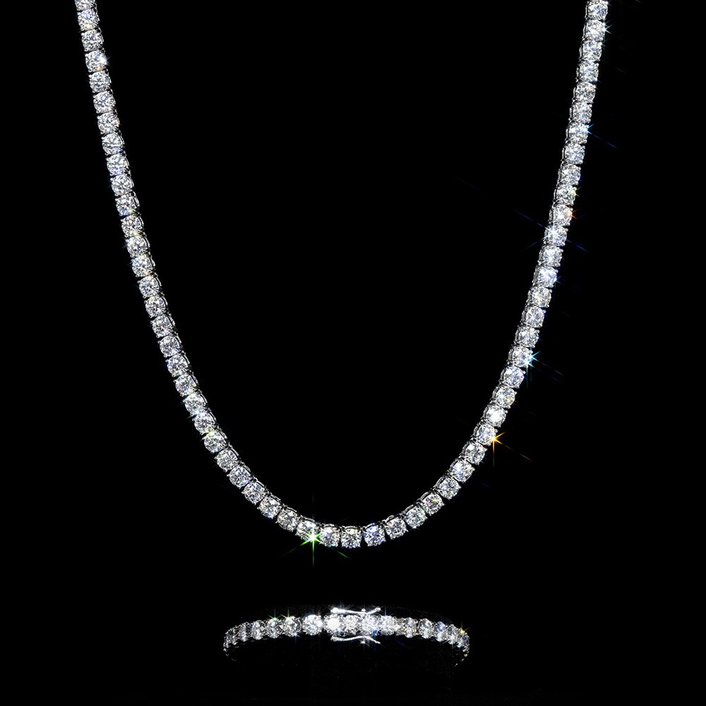 Certified High-Quality VVS Moissanite Tennis Jewelry Set with Robust 4mm Chain