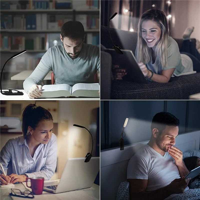 W White Rechargeable Book Light Mini 9 LED Reading Light Dimmable Flexible Easy Clip Lamp Read Night Reading Lamp in Bedroom M251120