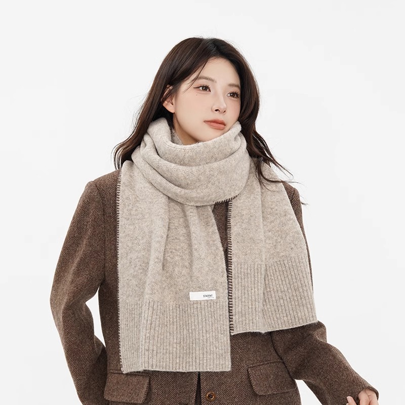 Z0268 Women's wool knitted scarf, solid color, basic, versatile, stylish, suitable for students, autumn and winter, warm and protective for the neck.