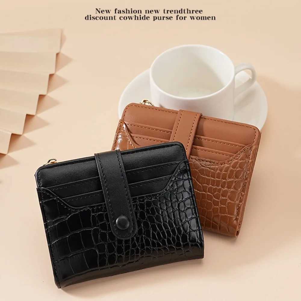 PU Leather Womens Short Wallet Crocodile Print Multiple Card Slots Coin Purse Waterproof Solid Color Leather Wallet for WomenW251120