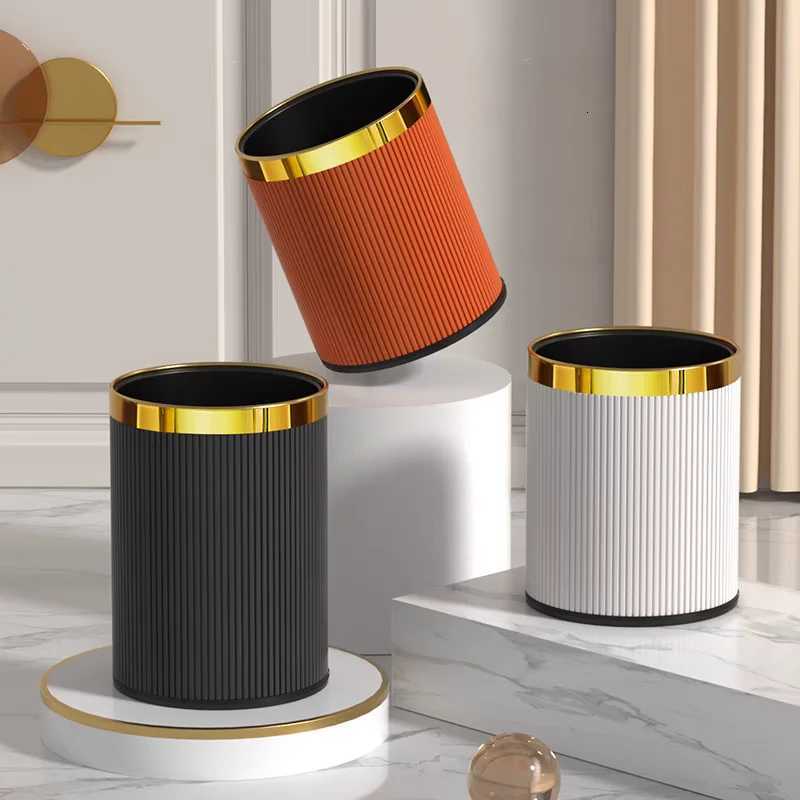 Leasylife 26 Gallon PU Leather Trash Can Open Top Round Bathroom Garbage Can for Near Desk Bedroom Office Hotel Home Cafe C251120