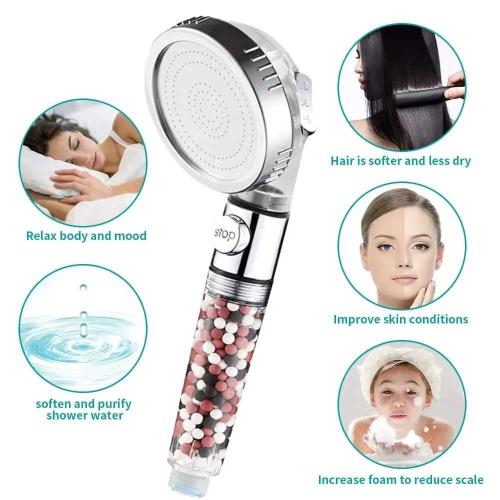 Mineral Balls 3 Modes High Pressure Shower Head with On/Off Switch Filter Water Saving Handheld Showerheads Bathroom AccessoriesM251120