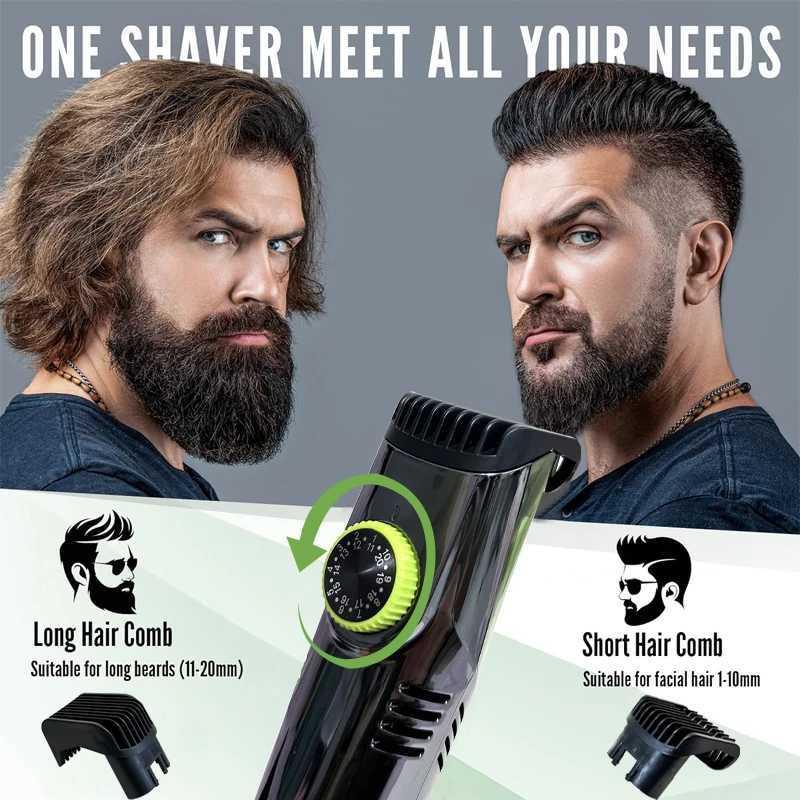 Cordless Men Beard Trimmer Rechargeable Electric Shaver with 20 Trim Built-in Vacuum Clipper for Mustache Sideburns Grooming KitT251120