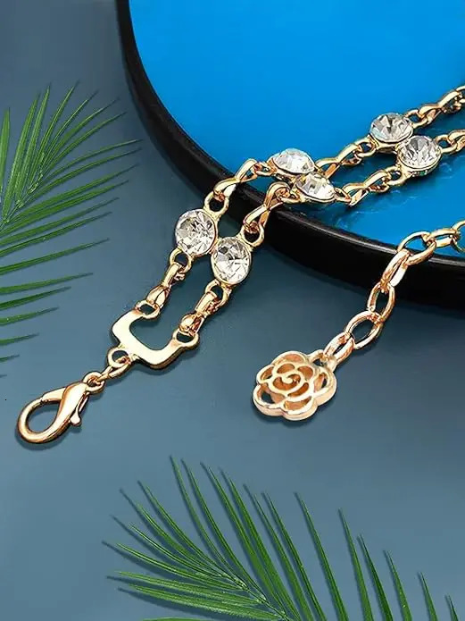 Adjustable Rhinestone Waist Chain - Crystal Embossed Metal Strap - Womens Accessories - Decorative Laminated Jewelry Strap 250418
