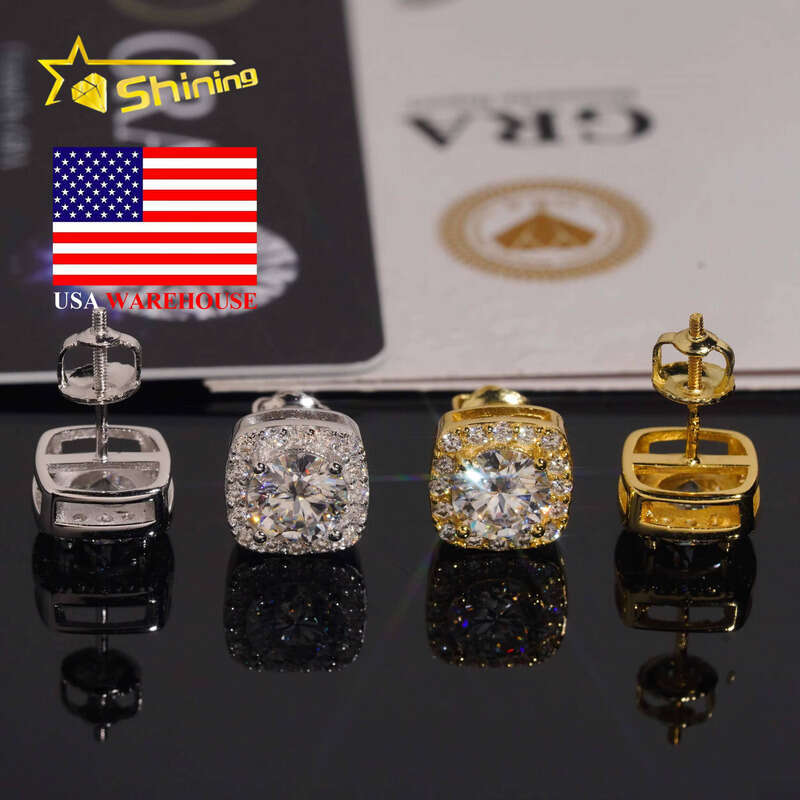 US Warehouse Fast Shipping 9.5mm Sterling Sier Gold Plated Pass Test Silicon Stone Screw Back Stud Earrings