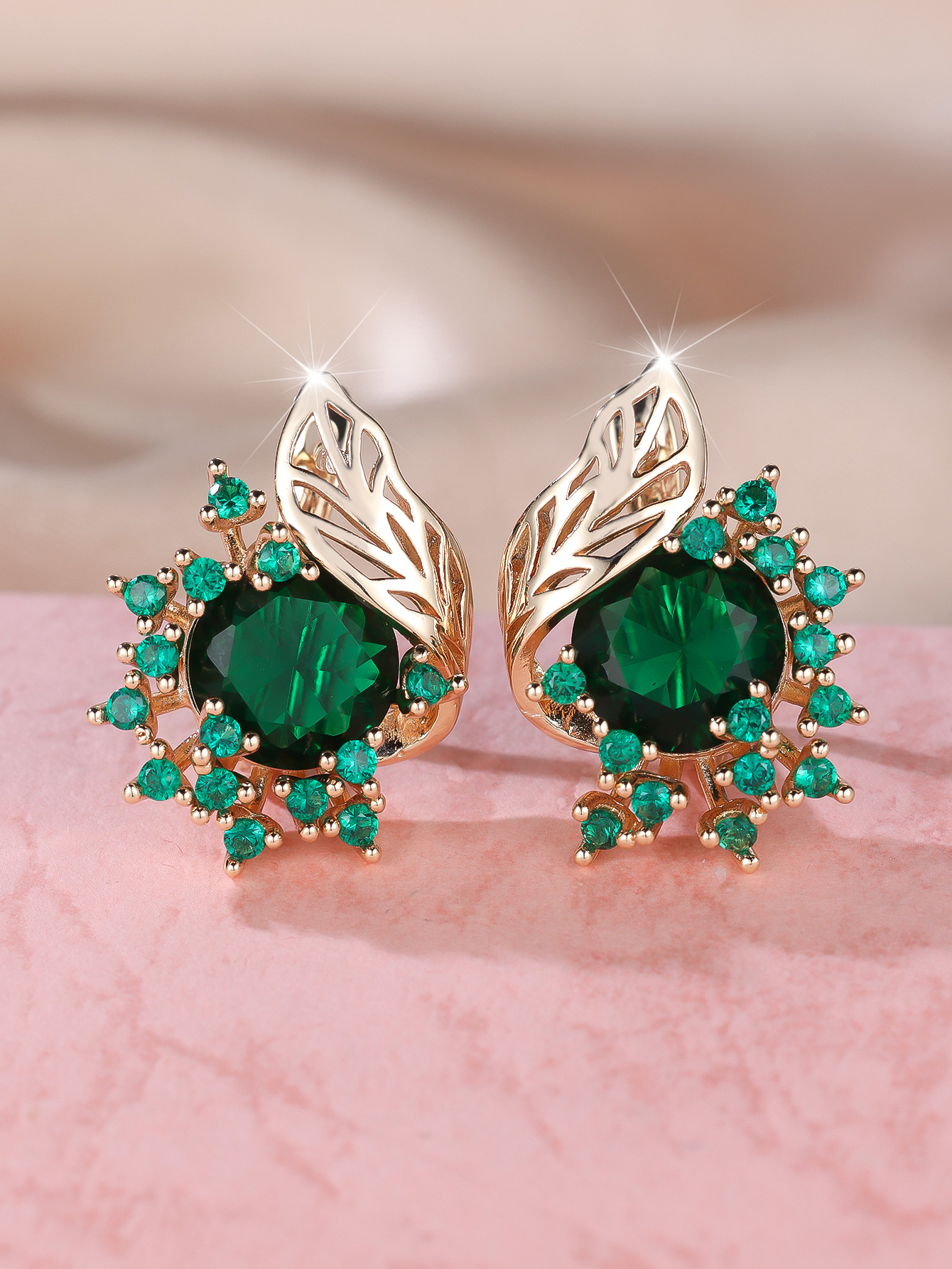 Round Flower Feather Zircon Earrings with Personality moissanite designer earrings designer earrings for woman pearl earrings gold designer ohrringe j - view 7