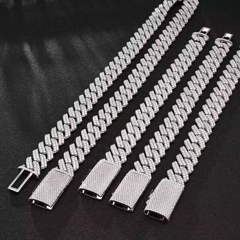 8mm 10mm 12mm Necklace Men's Hip Hop Double Row Vvs Sier Silica Stone Cuban Chain