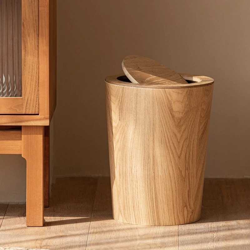 Natural Style Waste Bin for Office Living RoomCreative Flip-Top Trash Can Zen Japanese Deskside Paper Basket with Lid C251120