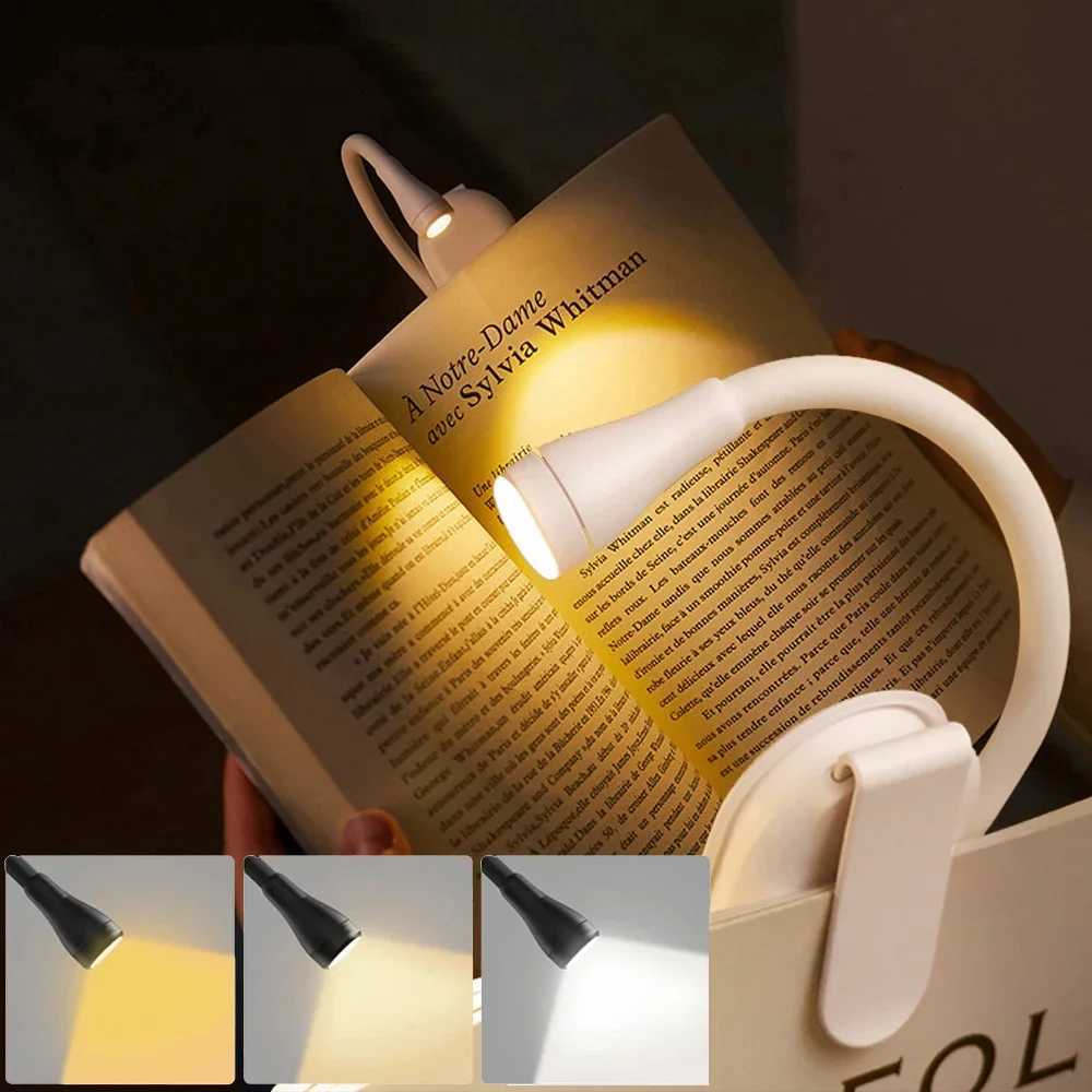 New Mini LED Book Light Eye Protection Adjustable Clip 360 Flip Study Lamp Rechargeable 3 Color for Travel Bedroom Reading M251120