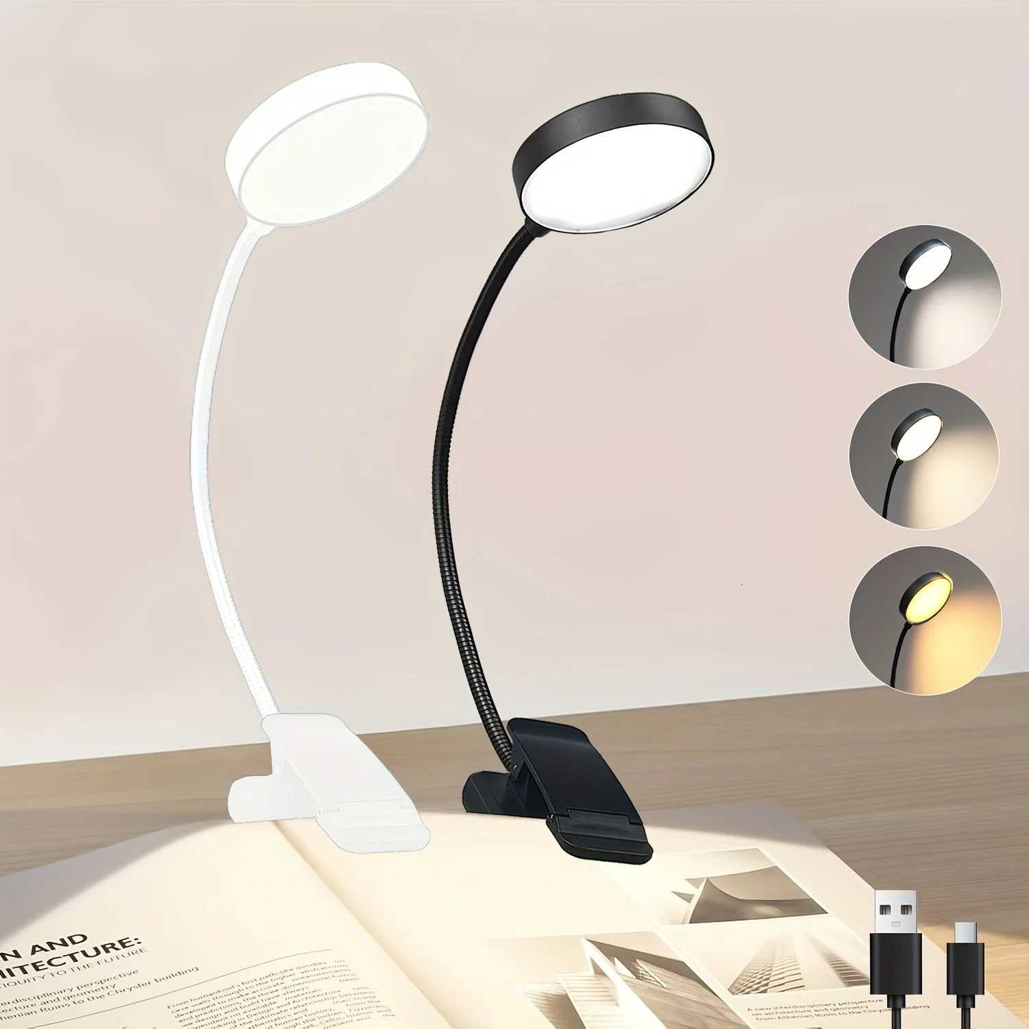 1 Reading Lamp Led Reading Lamp with 3 Adjustable Brightness Levels USB Rechargeable Portable Bed Reading Clip-On Lamp M251120