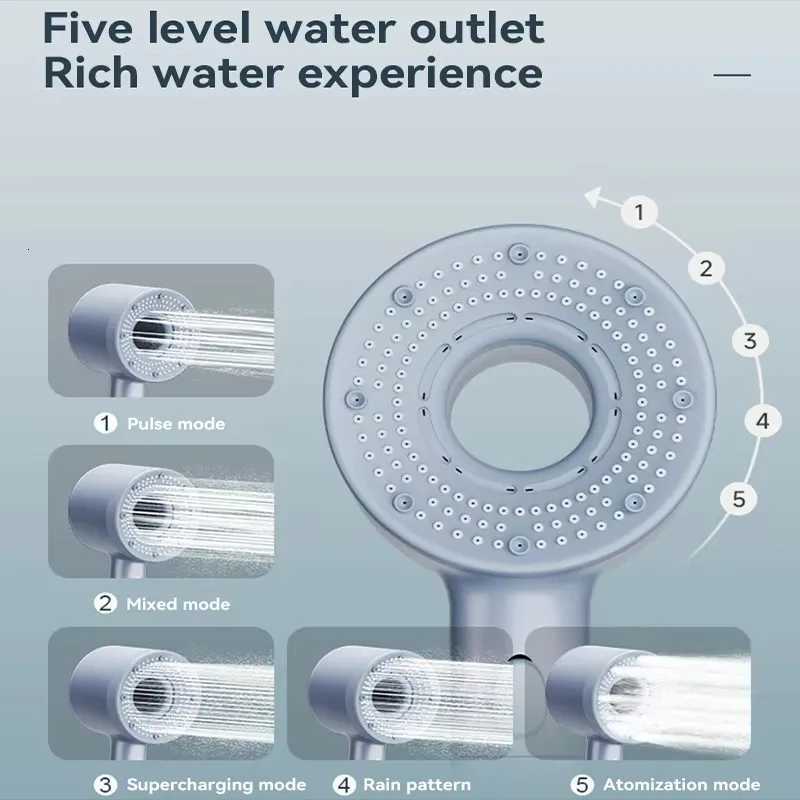 5 Modes Booster Shower Head High Pressure Showerhead Portable Filter Rainfall Faucet Tap Bathroom Bath Home Bathroom AccessoriesM251120