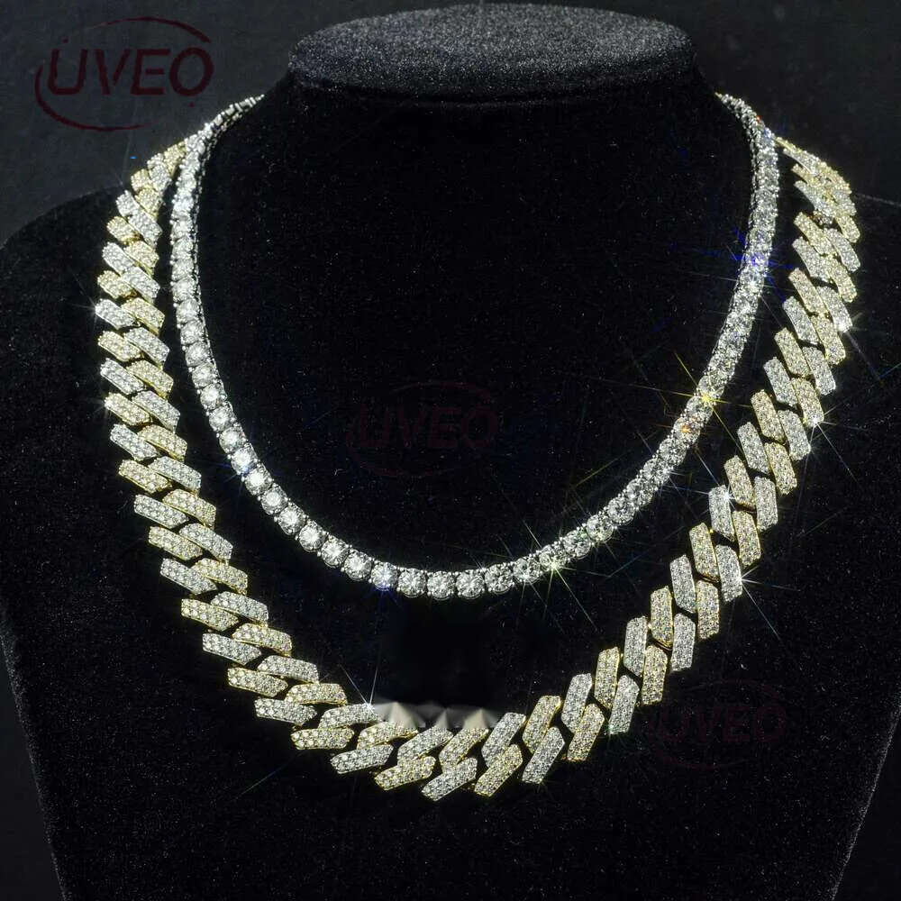 Custom Iced Out Sterg Pendant Moissanite Dia Designer Fashion Necklaces Sier Miami Cuban Chain GRA 14mm 2 Rows Gold Hip Hop Necklace Jewelry for Men
