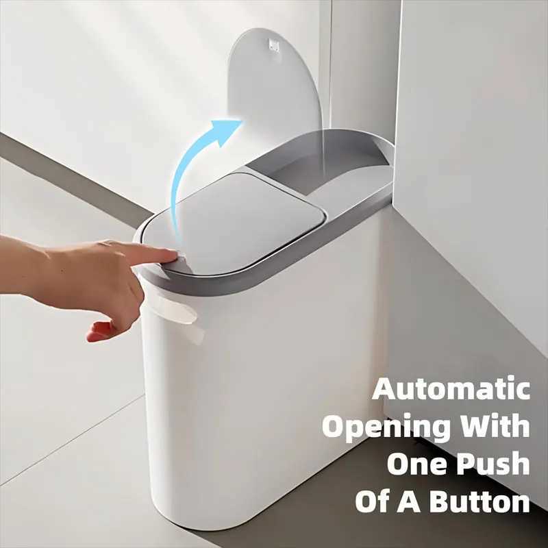 White Trash Can with Lid Home Bathroom Crevice Storage Bin Space Saving Kitchen Toilet Press Type Trash Can Household Items C251120