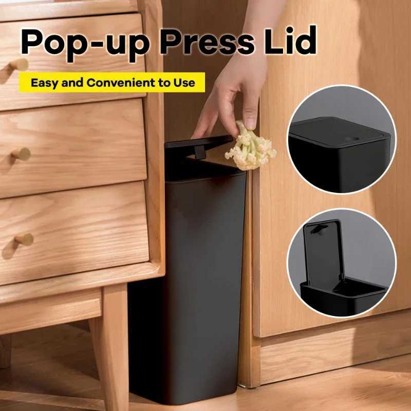 Bathroom Trash Can-10L Small Garbage Can with Press Top Lid for ToiletBedroomLiving Room Plastic Wastebasket with Pop-up Lid C2511203