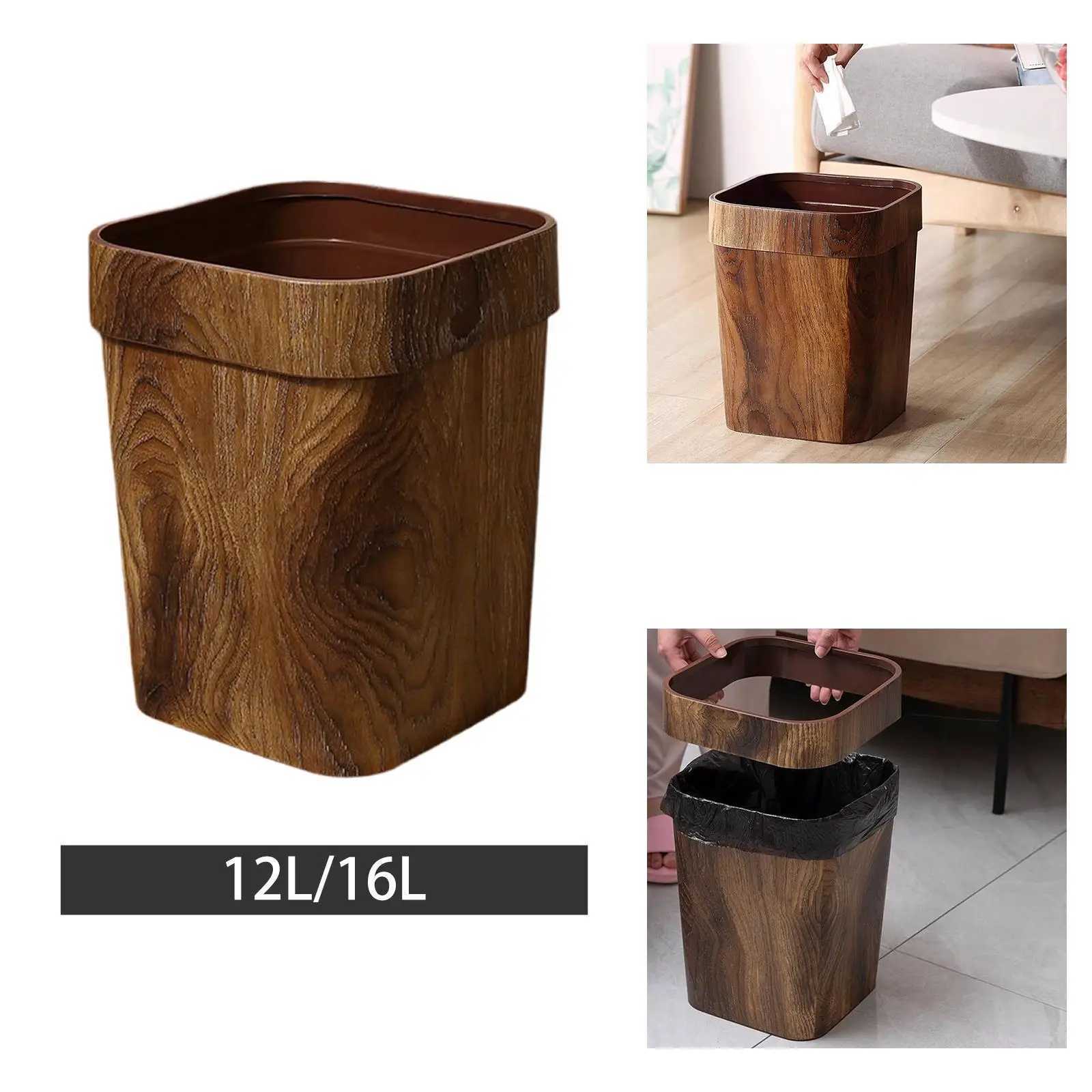 Imitation Wood Grain Trash Can Reusable Modern Rectangle Garbage Container Bin for Household Living Room Office Bathroom Kitchen C251120