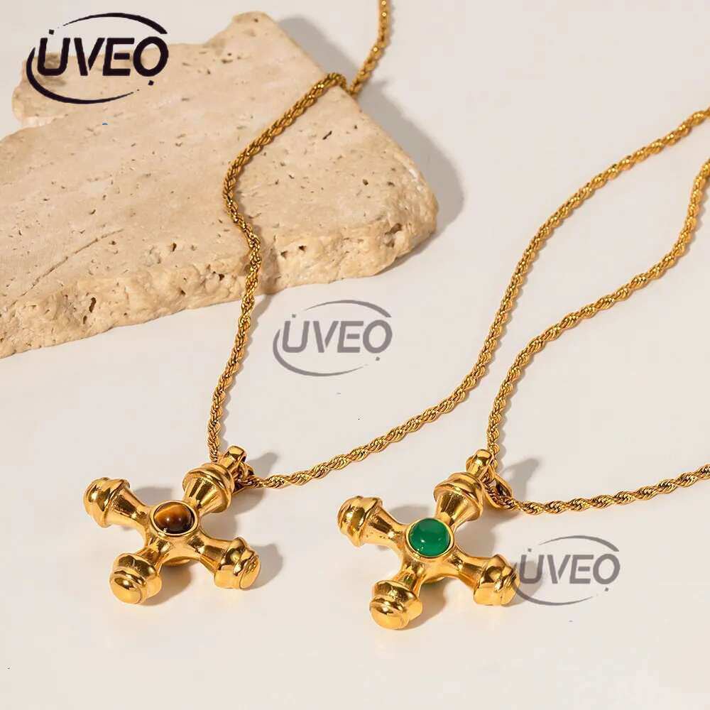 Designer Trend Gold Stainless Steel Cross Pendant Necklace for Women with Tiger Eyes That Do Not Fade Fashionable Jewelry Wholesale