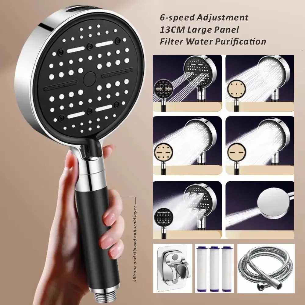 New 13CM High Pressure Water Saving Filter Shower Head 3 Modes Handheld Shower Head One Button Stop Bathroom Accessories SetM251120
