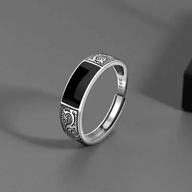 925 sterling silver ring for womens couples mini handmade simple black stone ring party jewelry gift allergy preventionC250420
