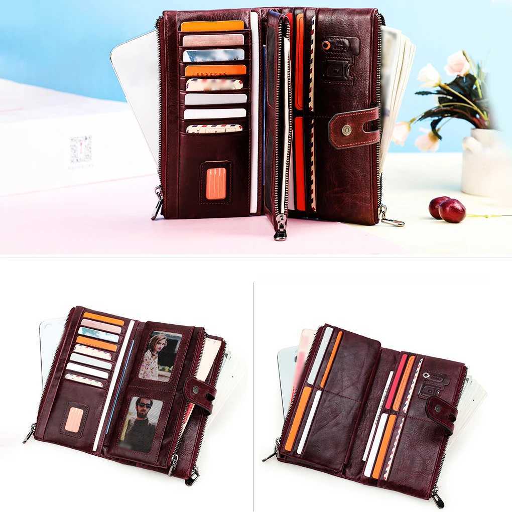 Women Wallet Zipper Solid Color Rectangular Card Holder Photo Folder Cash Compartment Purse Birthday Gift Wine RedW251120