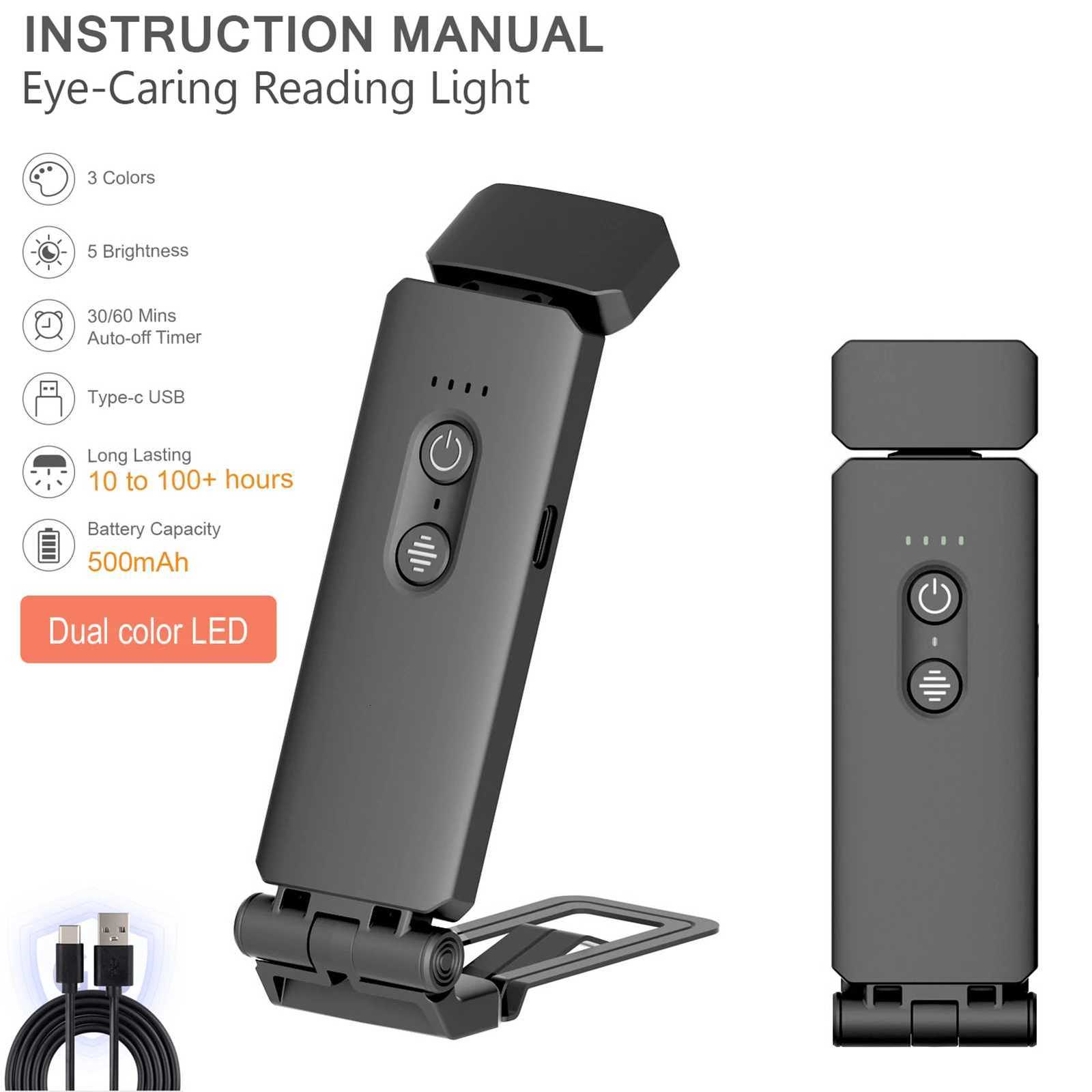 Reading Lights for Books in Bed Portable Clip-on LED USB Rechargeable Lamp Eye-protection in Dual Color 5 Brightness Timer M251120