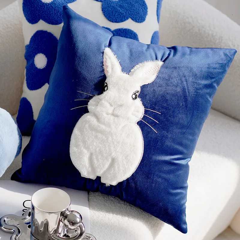 Pillow Case 45x45CM Blue Cute Throw Cover Light Luxury Nordic Flower Sofa Cushion Waist Cover Home Decorative case C251120