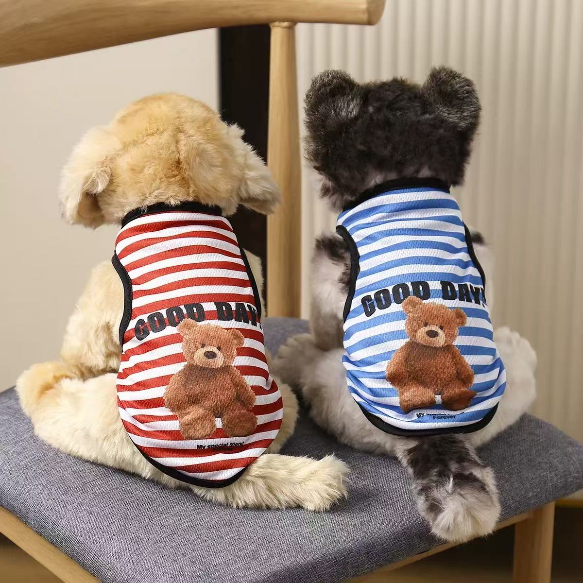 T0006Dog clothes small dog summer thin clothes pet striped dog clothes four seasons corgi teddy vest 2025 new