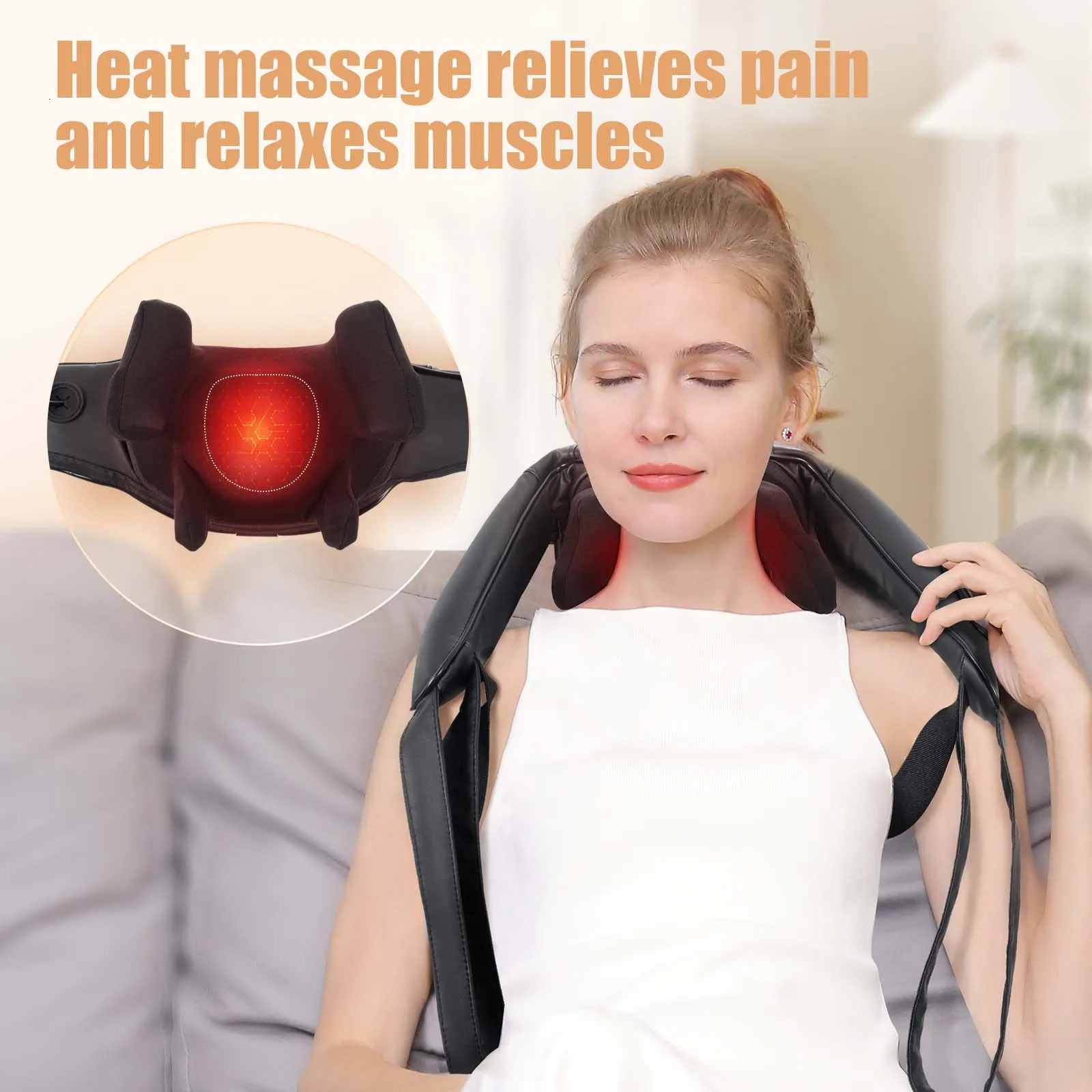 Masgre Shiatsu Back Neck Massager Cordless Shoulder Massager with Heat Electric Deep Tissue 3D Kneading Massage Pillow 251118
