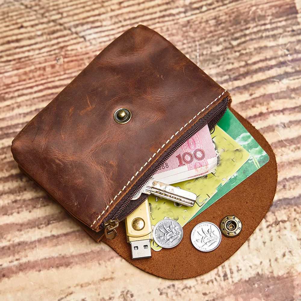 NUPUGOO Genuine Leather Retro Coin Purse Mens Double Wallet Small Card Bag Men And Women Universal Coin Key BagW251120
