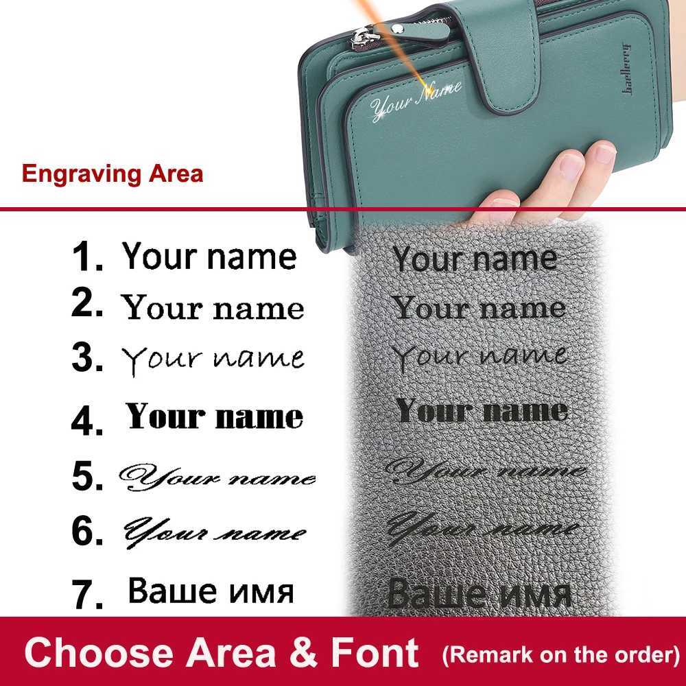 2024 Women Long Wallets Name Engraving Top Quality 15 Card Holders Classic Female Purse Zipper Brand Wallet For WomenW251120