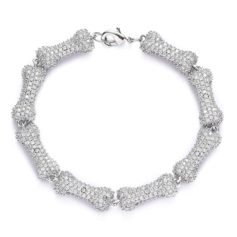 Luxury Hip Hop Bone 10mm sterling silver all Ice out VVS Moissanite necklace bracelet for men and women Free delivery