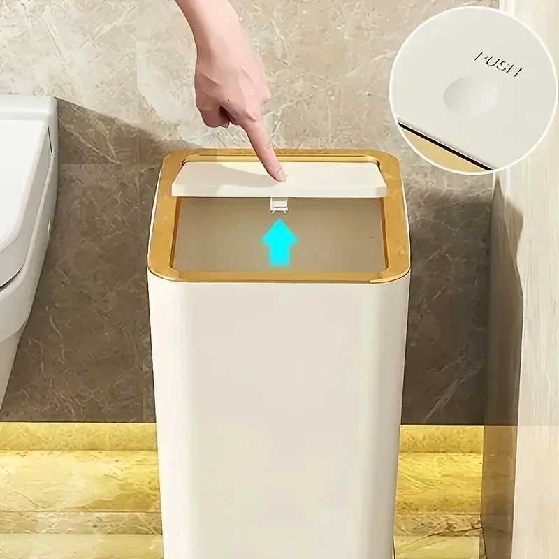 Odor Proof Trash Can with One-Touch Modern Design Durable Plastic Bathroom Kitchen Bin Space Saving Leakproof C251120
