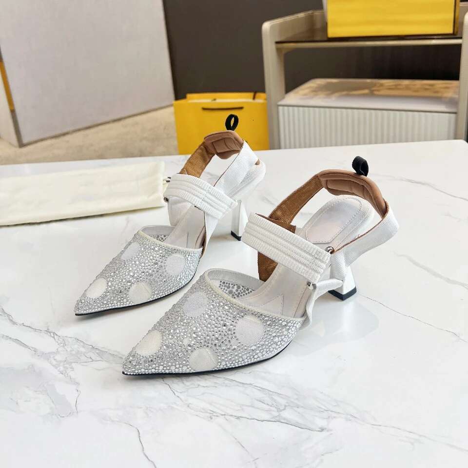 Women Size35-42 Genuine Leather Crystal Pumps Super High Heels Mesh Sandals Pointed Toe Designer Shoes atillas De Mujer