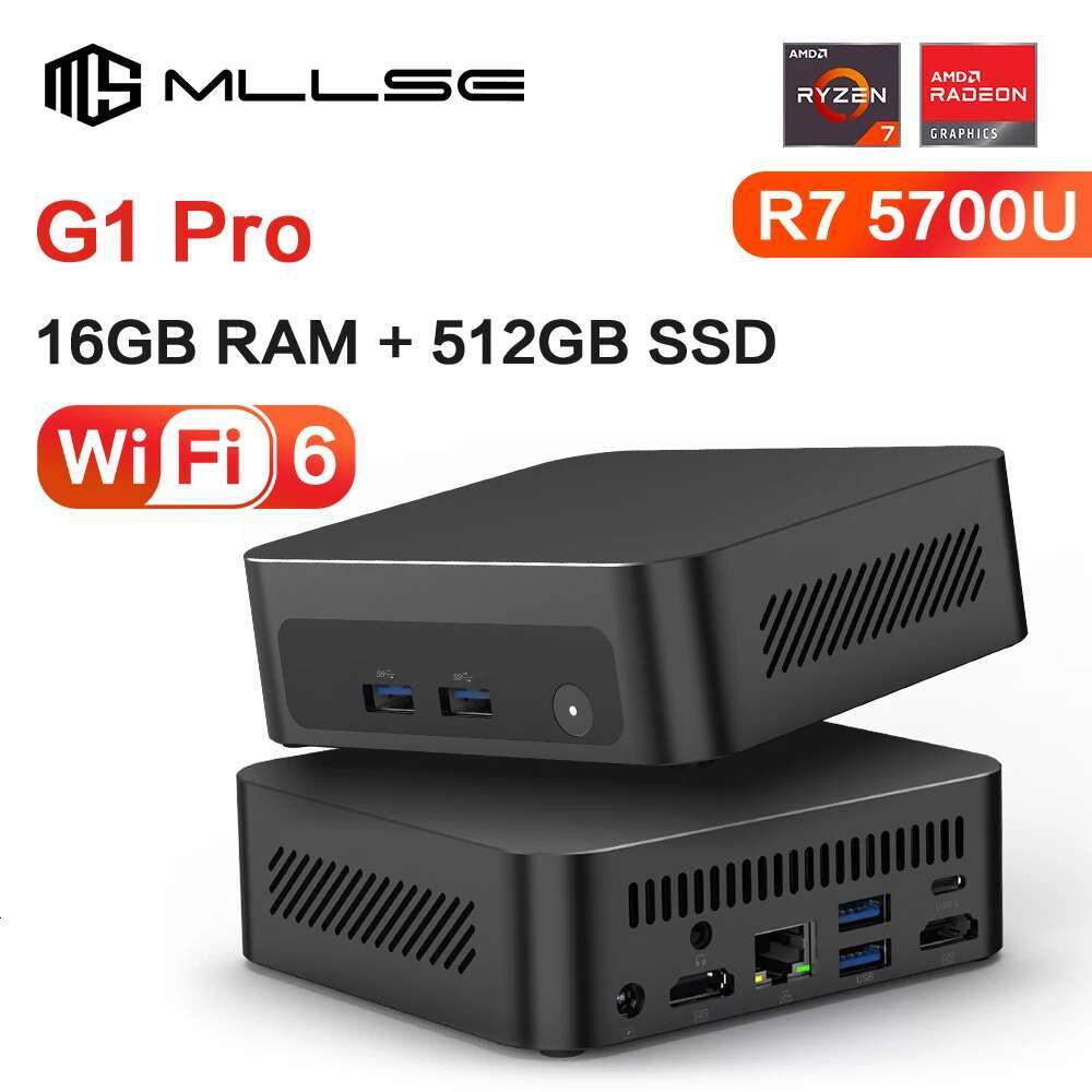 MLLSE G1 Pro Mini PC AMD Ryzen7 5700U DDR4 16GB RAM 512GB SSD WiFi6 BT5.2 Windows 11 Pro Mini Desktop Computer Gaming Work