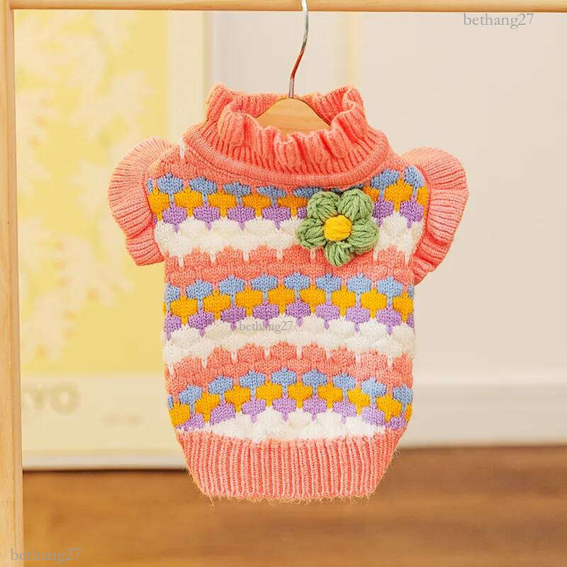 3D Flower Color Dog Teddy Pet Clothes Autumn Winter Warm Knitted Sweater Small and Medium Sized