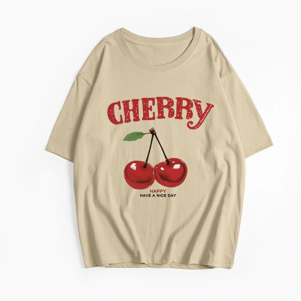 Fashion Women's Graphic Vintage Tees Cherry Bow Letter Print Round Neck T Shirt Casual Summer Short Sleeve Trendy Tops XXXL T-Shirt
