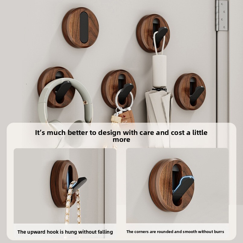 Walnut Wood Invisible Wall-Mounted Hidden Bathroom Folding Hook Wall Hanging Door Back Entrance Clothes Rack