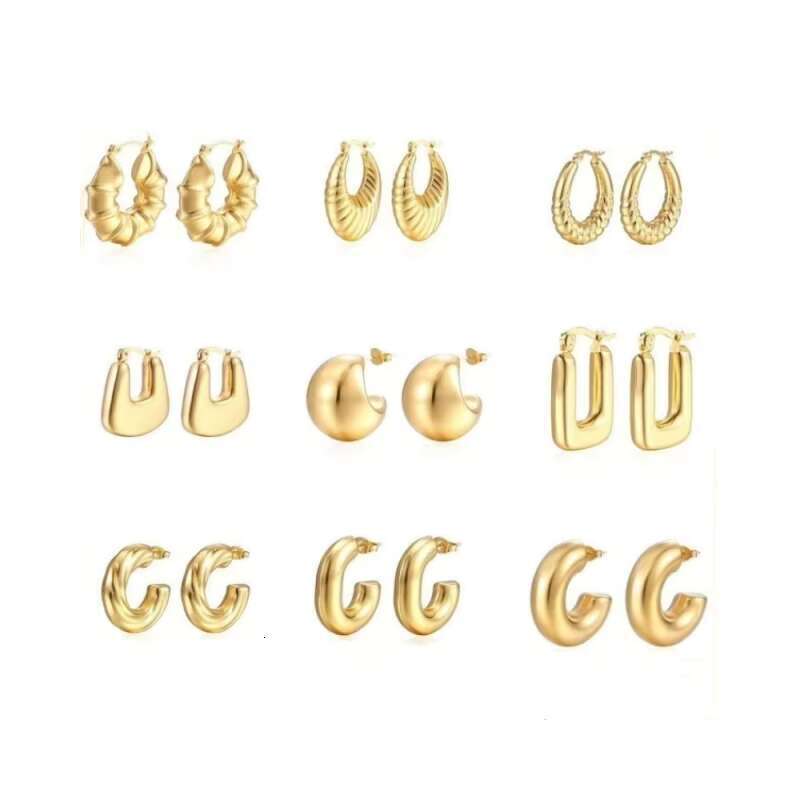 DHcollection 14k Thick Gold Hoop Anti Allergic Earrings, Women's Twisted Ring Earrings Gift