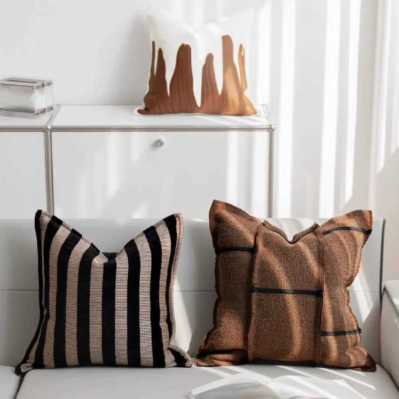 Pillow Case Brown Black Stripe s Check Patchwork Cushion Case Retro Luxury Decorative Cover For Sofa Chair Home Decorations C251120