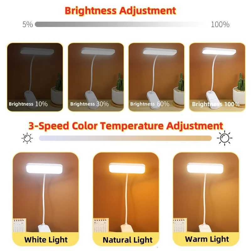 360 Adjustable Clip-on USB Rechargeable Desk Lamp Bedside Night Light for Bedroom Study Reading and Office Work M251120