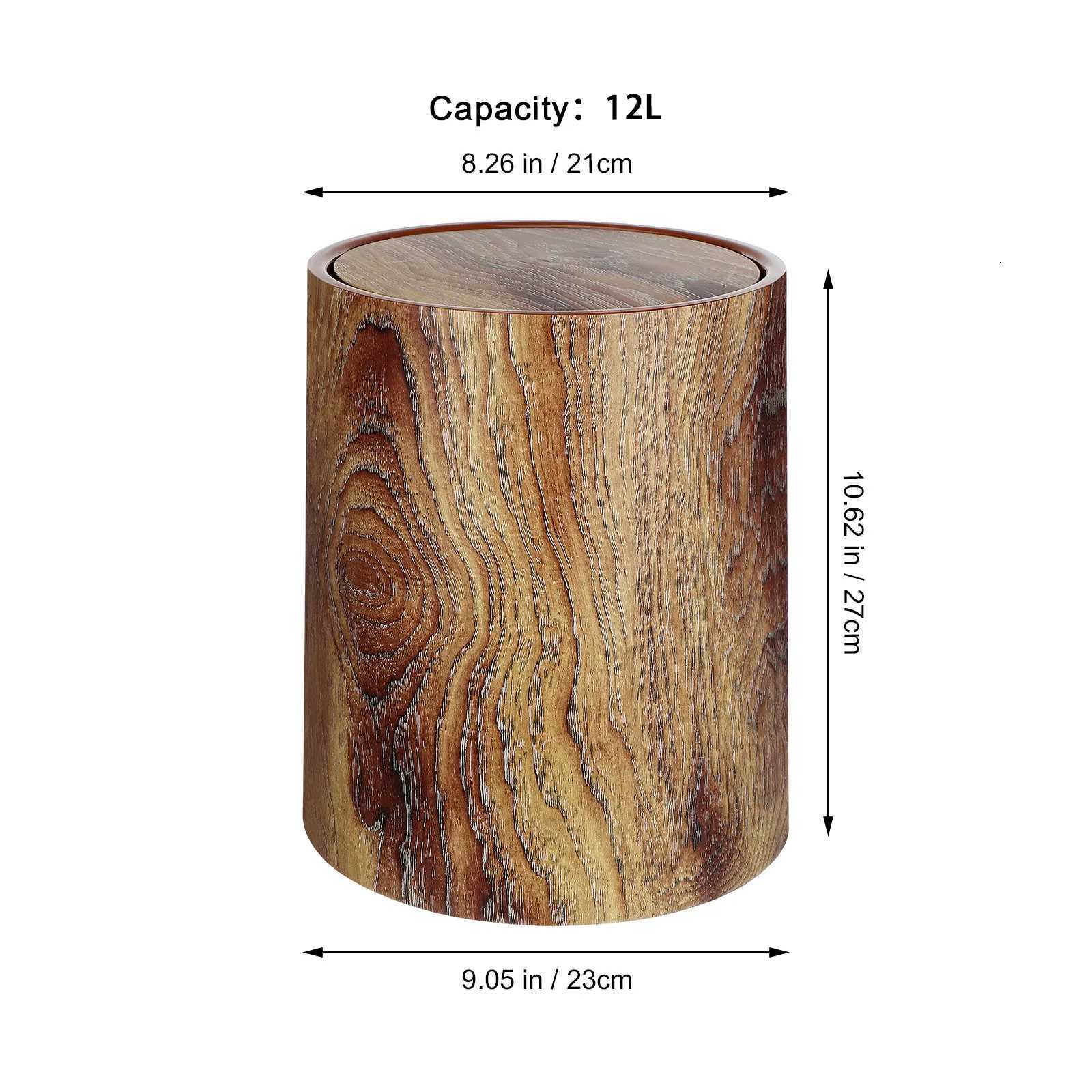 Retro Imitation Wood Grain Trash Can Swing Lid Garbage Bucket Plastic Waste Bin Kitchen Bathroom Household Merchandises Storage C251120