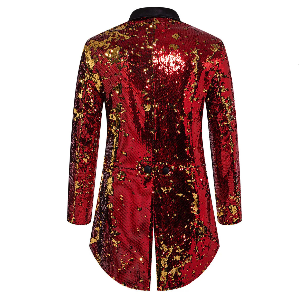 Blue metal shiny sequin tailcoat for men performance party dress jacket fashionable long cardigan wool sweater set red gold Trail Blazer 250418