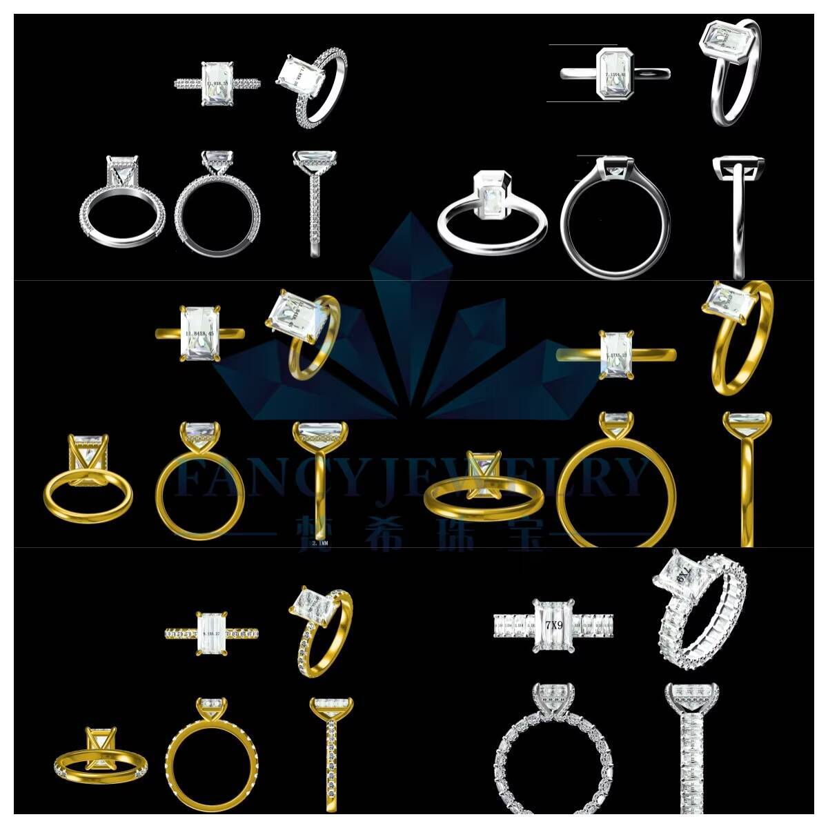 NEW Wholesale Price Luxury 14K 18K Real Gold 30 CT Radiant Cut Moissanite Four Claw Prong 14k White Gold Engagement Ring