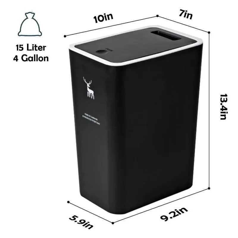 10L 15L Press-type Nordic Toilet Trash Can Household with Lid Kitchen ification Bathroom Living Room Rectangular Trash Can C2511202