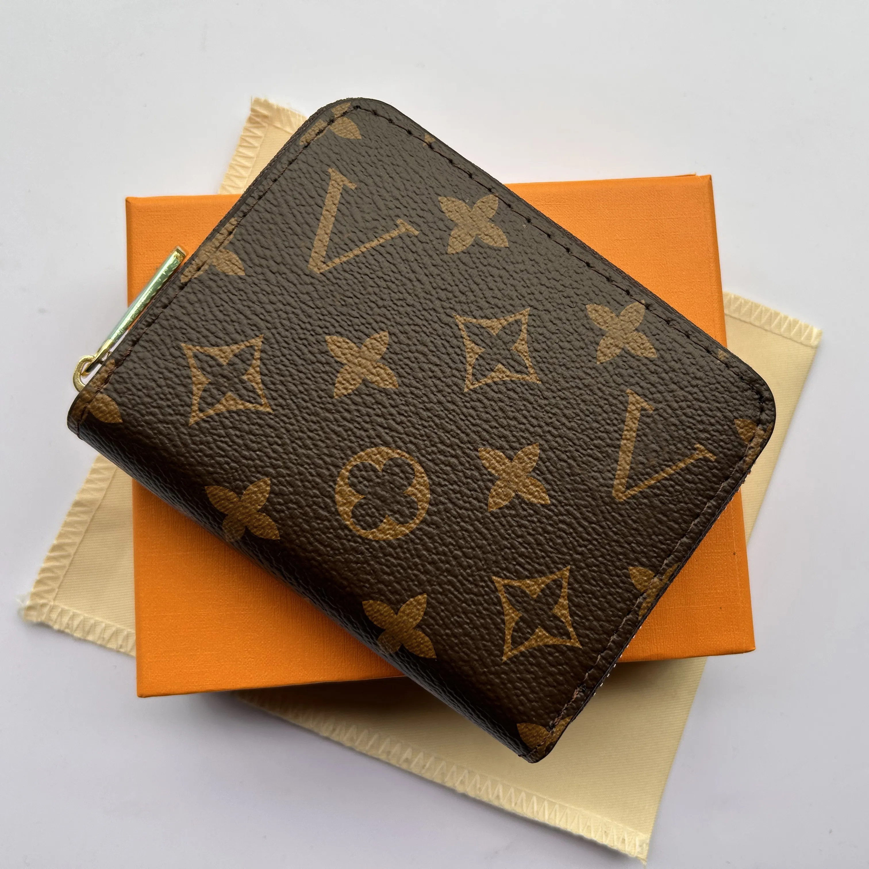 2025 Mirror Quality M60067 N63070 Zippy Zip Coin Purse Wallet Genuine Leather Black Flower Womens Man Designer Key Pouch Card Holder