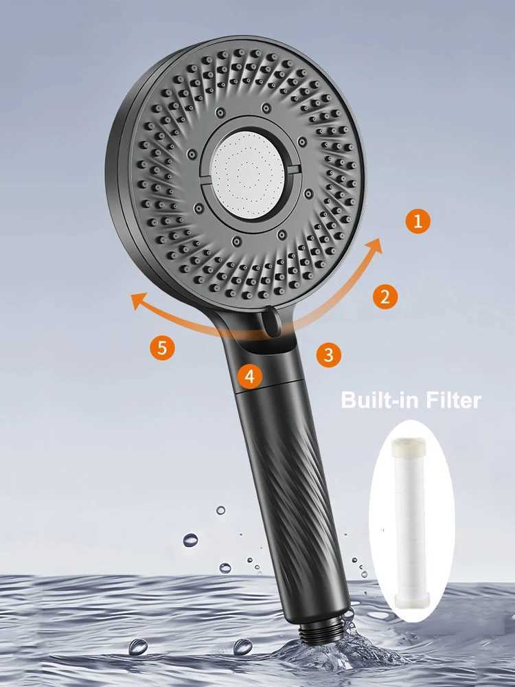 New 5 Modes Big Boost Shower Head with Filter 122mm Large Panel High Pressure Spray Nozzle Handheld Shower Bathroom AccessoriesM251120