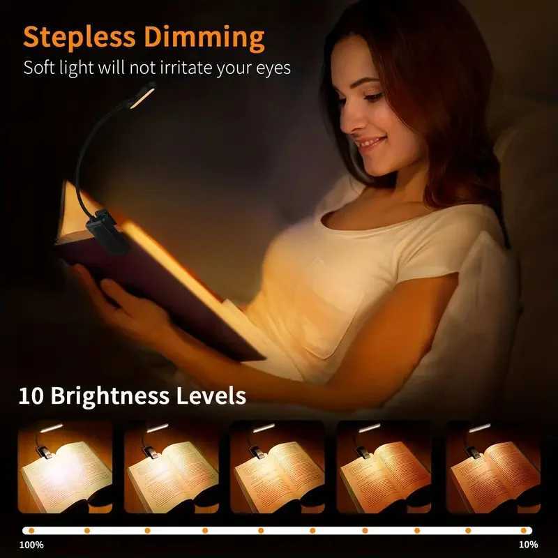 LED Rechargeable Book Light for Reading in Bed Eye Caring 3 ColorsStepless DimmableLightweight Clip on Light for Book Lovers M251120