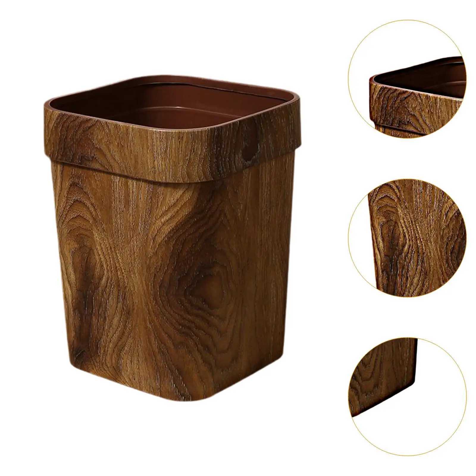 Imitation Wood Grain Trash Can Practical Wastebasket Garbage Container Bin for Bedroom Kitchen Office Living Room Household C251120